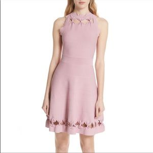 NWT Ted Baker Cherina Bow Knitted Skater Dress In Dusky Pink